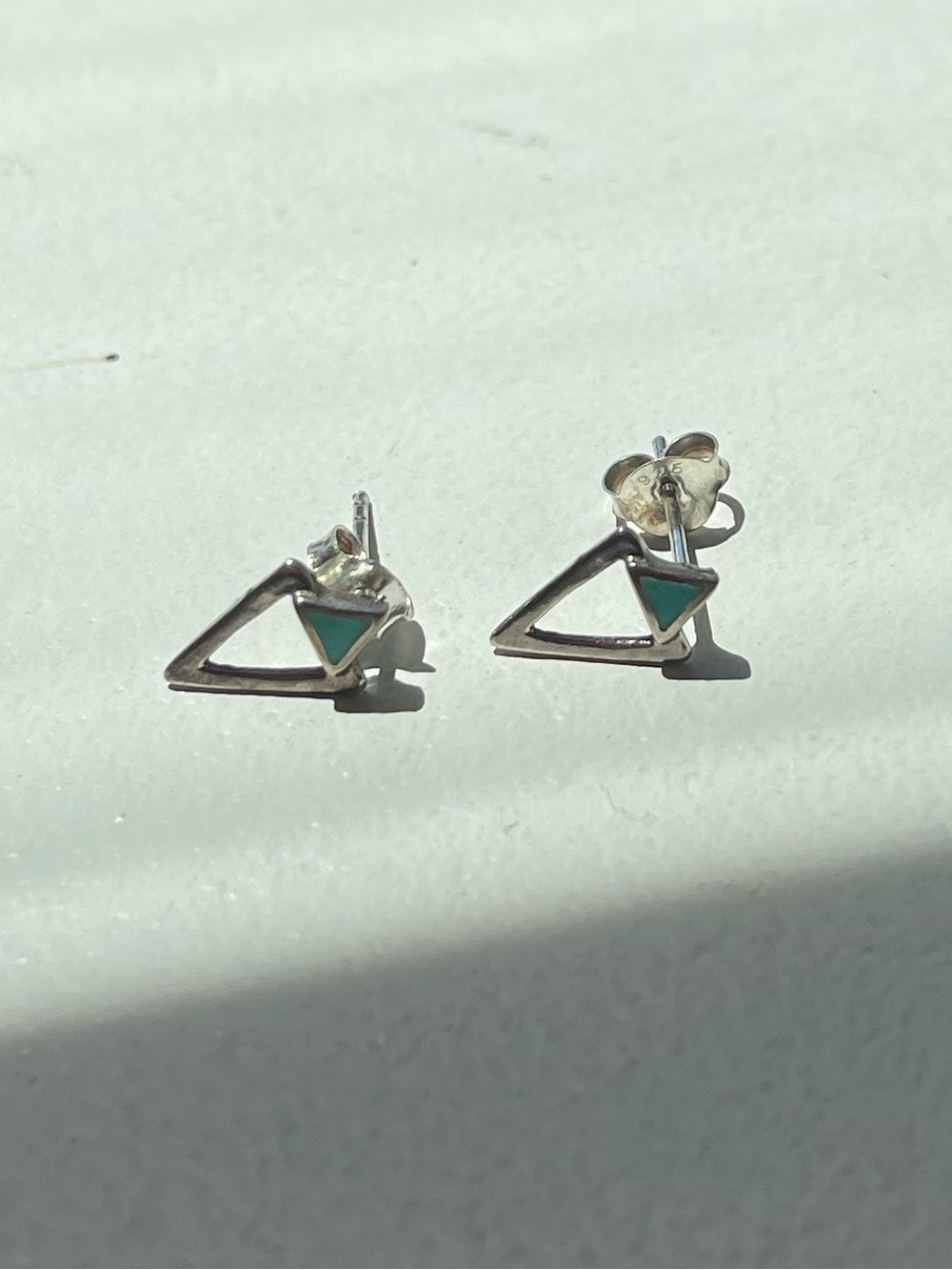 Minimalist Triangle Stud Earrings with Tiny Turquise Stones